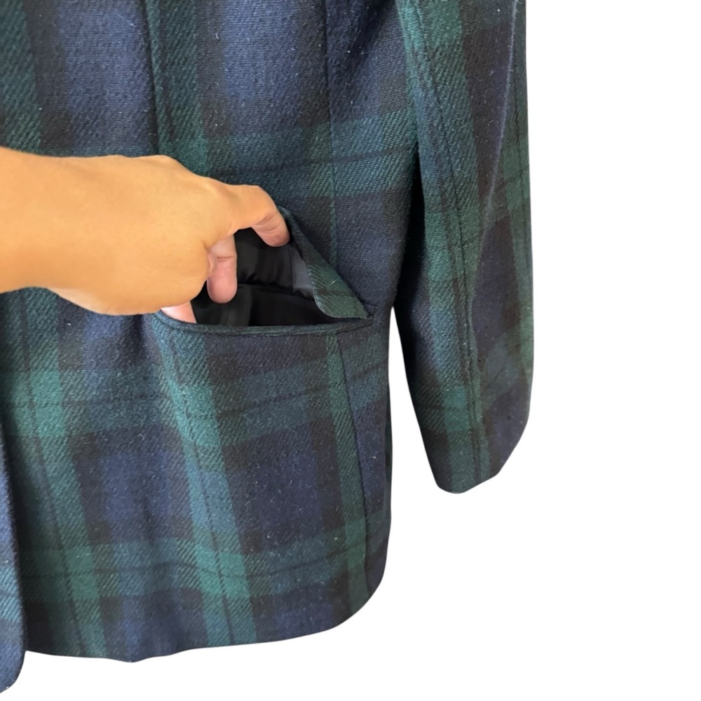 Vintage Plaid Blazer Jacket Velvet Collar Size 10 Blue Green Holidays Festive - Picture 6 of 10